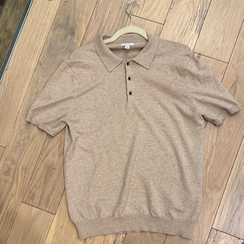 Reiss Light Brown Knit Polo Shirt
